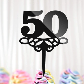 Пластиковый Топпер "Цифра 50 Лет" 12х9cм Черный Топер для Торта, Фигурка из Полистирола