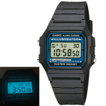 Наручные часы Casio черные F-105W с подсветкой на весь экран