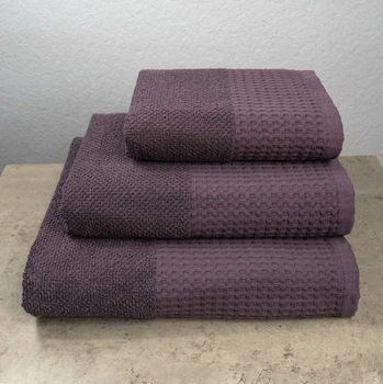 Комплект махровых полотенец Вафельный Бордюр 3шт GM Textile 40х70см, 50х90см, 70х140см 450г/м2 (Темный Виноград)