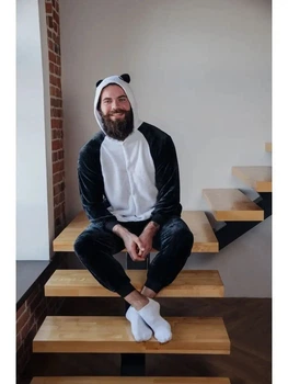 Пижама Кигуруми Мужская Kigurumi Панда Грустная Черная S 145-155 см. (1016/1)