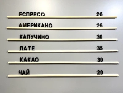 Готове набірне меню для кав'ярні з літерами та цифрами чорне
