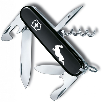 Швейцарский нож Victorinox SPARTAN ZODIAC 91мм/12 функций, черные накладки, Шустрый Кролик белый