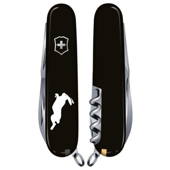 Швейцарський ніж Victorinox SPARTAN ZODIAC 91мм/12 функцій, чорні накладки, Стильний Кролик білий