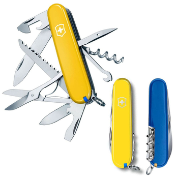 Швейцарский нож Victorinox HUNTSMAN UKRAINE 91мм/15 функций, желто-синие накладки