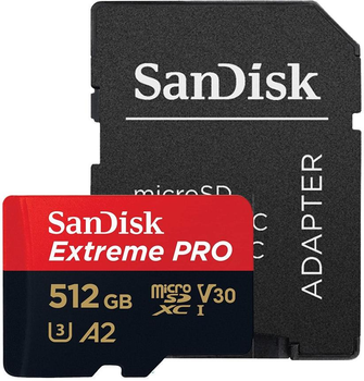 Карта памяти microSDXC (UHS-1 U3) SanDisk Extreme Pro A2 512Gb class 10 V30 (R200MB/s,W140MB/s) (adapter)