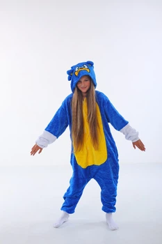 Детские Кигуруми Слип пижама Для Девочек Kigurumi Ёж Соник Sonic Сине-желтый 100-110 см. (2052)