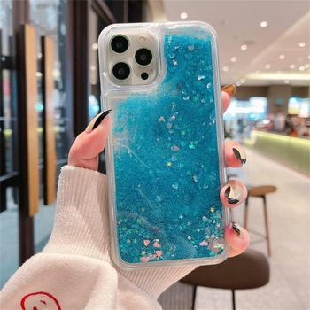 Чехол Glitter для Iphone 13&nbsp;Pro&nbsp;Max бампер жидкий блеск аквариум синий