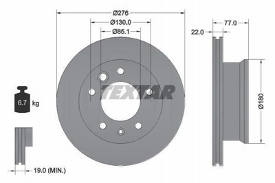 Тормозные диски TEXTAR 92131503 Mercedes Sprinter; Volkswagen LT; Opel Vivaro 2D0615301A, 2D0615301B, 2D0615301C