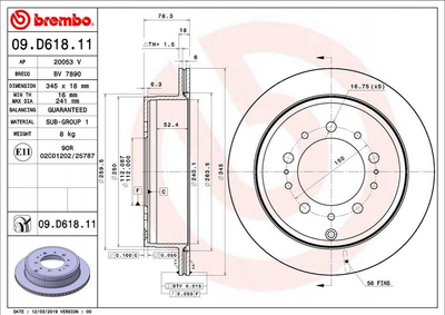 Тормозные диски BREMBO 09D61811 4243160290, 424310C010, 424310C011