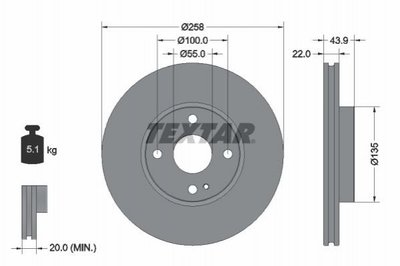 Тормозные диски TEXTAR 92300903 Mazda 2 D09T33251, DA6A33251A, DA7R33251