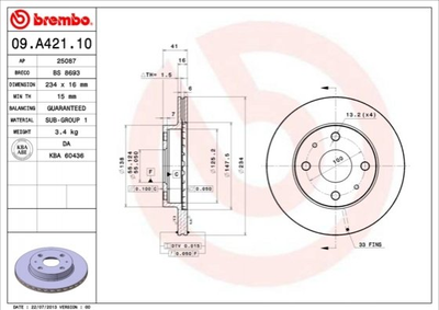 Тормозные диски BREMBO 09A42110 Daihatsu Sirion 4351297202000, 4351297202