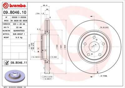 Тормозные диски BREMBO 09B04611 Toyota Avensis, Verso 4351205090