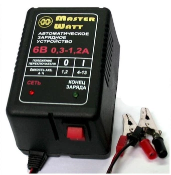 Автоматичне ЗУ для акумулятора 6V (1,3-13Ah) (MF,WET,AGM,GEL,NICD,NIMH), 180-240V, Ток заряду 0.3-1.2A, крокодили в комплекті