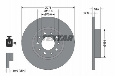 Диски гальмові TEXTAR 92221003 Alfa Romeo 159; Jeep Compass (MP), RENEGADE (BU) 51767377, 51767378, 51964082