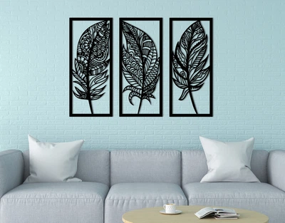 Декоративное панно на стену из дерева Upwood Decor Перья мандалы Mandala feathers 60 х 187 см black