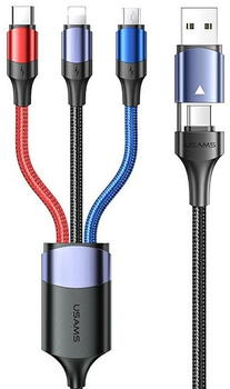 Кабель Usams U71 3в1 1.2м 3 A Fast Charge USB/USB Typ-C с Lightning/micro-USB/USB Typ-C Чорний (6958444976501)