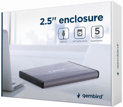 Зовнішня кишеня Gembird USB 3.0 2.5" enclosure brushed aluminum Light-grey (EE2-U3S-3-LG)