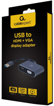 Adapter Cablexpert USB to HDMI + VGA 15 cm Szary (A-USB3-HDMIVGA-01)