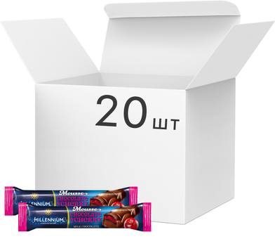 Упаковка батончиків Millennium Mousse Молочний із мусовою та вишневою начинкою 33 г х 20 шт (4820240033967)