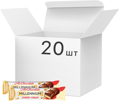 Упаковка батончиків Millennium Пористий Молочний з вишневою начинкою 27 г х 20 шт (4820240035367)