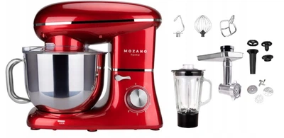 Кухонний планетарний комбайн Mozano Kitchen Assistant Rob 02 1400 Вт із блендером та м'ясорубкою Червоний із сріблястим