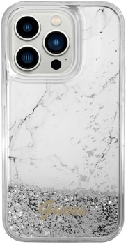 Etui plecki Guess Liquid Glitter Marble do Apple iPhone 14 Pro Max White (3666339127336)