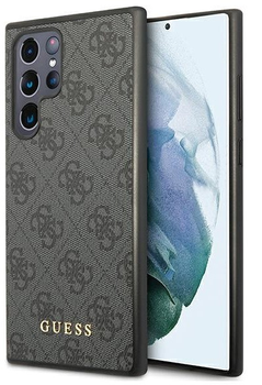 Etui plecki Guess 4G Metal Gold Logo do Samsung Galaxy S23 Ultra Grey (3666339116972)