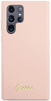Etui plecki Guess Silicone Script Metal Logo do Samsung Galaxy S23 Ultra Pink (3666339115043)