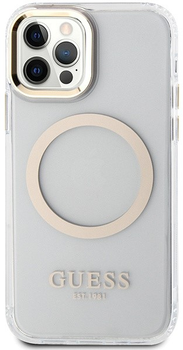 Etui plecki Guess Metal Outline Magsafe do Apple iPhone 12/12 Pro Gold (3666339169923)