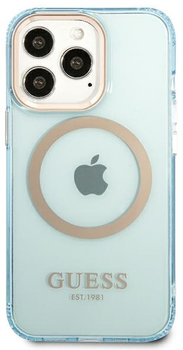 Etui plecki Guess Gold Outline Translucent MagSafe do Apple iPhone 13/13 Pro Blue (3666339056995)
