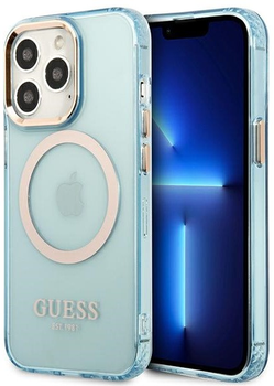 Панель Guess Gold Outline Translucent MagSafe для Apple iPhone 13 Pro Max Синій (3666339057008)