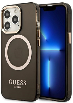 Etui plecki Guess Gold Outline Translucent MagSafe do Apple iPhone 13 Pro Max Black (3666339057046)