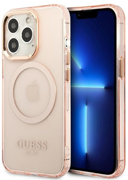 Панель Guess Gold Outline Translucent MagSafe для Apple iPhone 13 Pro Max Рожевий (3666339057121)