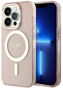 Панель Guess Glitter Gold MagSafe для Apple iPhone 14 Pro Рожевий (3666339125882)
