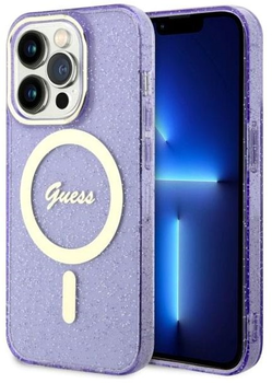 Etui plecki Guess Glitter Gold MagSafe do Apple iPhone 14 Pro Purple (3666339125684)