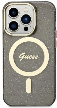 Etui plecki Guess Glitter Gold MagSafe do Apple iPhone 14 Pro Black (3666339125585)