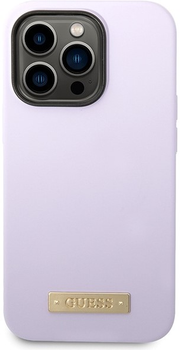 Панель Guess Silicone Logo Plate MagSafe для Apple iPhone 14 Pro Фіолетовий (3666339070403)