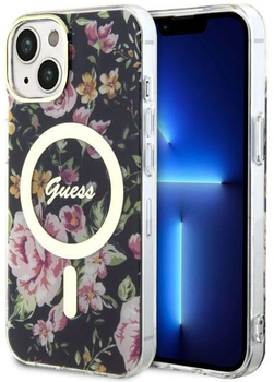 Панель Guess Flower MagSafe для Apple iPhone 14 Plus Чорний (3666339115524)