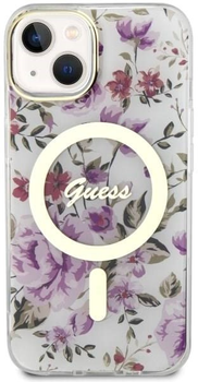 Etui plecki Guess Flower MagSafe do Apple iPhone 14 Transparent (3666339115630)