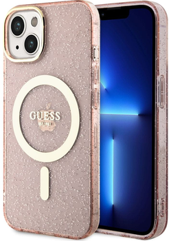 Панель Guess Glitter Gold MagSafe для Apple iPhone 14 Рожевий (3666339125868)