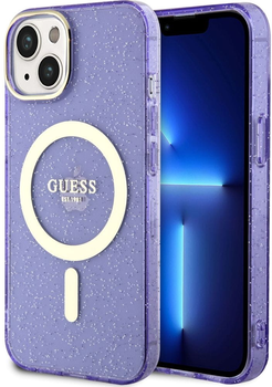 Etui plecki Guess Glitter Gold MagSafe do Apple iPhone 14 Purple (3666339125660)