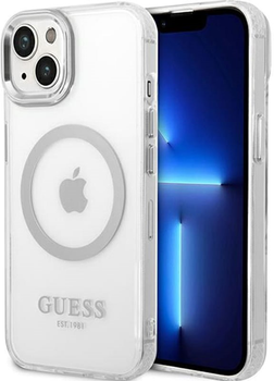 Панель Guess Metal Outline Magsafe для Apple iPhone 14 Сріблястий (3666339069827)