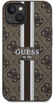 Etui plecki Guess 4G Printed Stripes MagSafe do Apple iPhone 14 Brown (3666339119775)