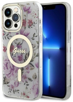 Etui plecki Guess Flower MagSafe do Apple iPhone 14 Pro Max Transparent (3666339115661)