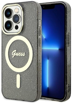 Панель Guess Glitter Gold MagSafe для Apple iPhone 14 Pro Max Чорний (3666339125592)