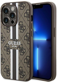 Панель Guess 4G Printed Stripes MagSafe для Apple iPhone 14 Pro Max Коричневий (3666339119805)