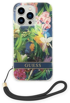 Панель Guess Flower Strap для Apple iPhone 14 Pro Синій (3666339093976)