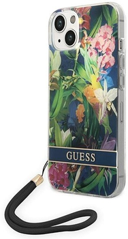 Etui plecki Guess Flower Strap do Apple iPhone 14 Blue (3666339093952)