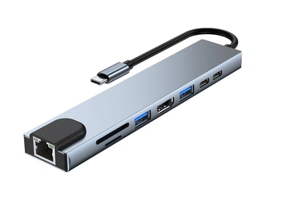 Док-станція Deepfox-2017L 8 в 1 USB Type-C концентратор для ноутбука 8 портів HDMI RJ45