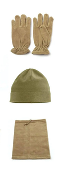 Комплект флисовый из шапки, баффа и перчаток бежевого цвета, размер универсальный